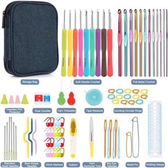 85-Piece Crochet Hooks Set,Crochet Hook Kit with Storage Case,Ergonomic Knitting - Picture 1 of 6